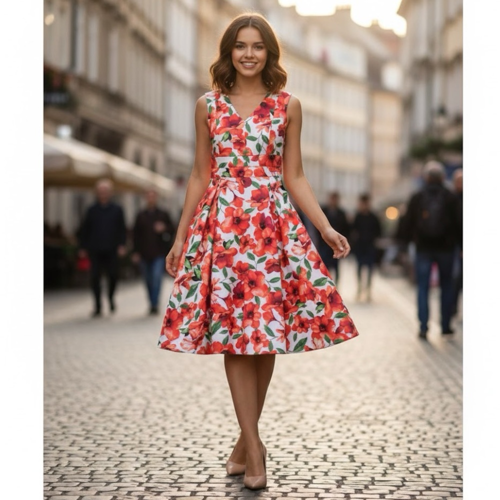 ♥️🌺♥️ CALVIN KLEIN Floral-Print A-Line Dress size 4 ♥️🌺♥️